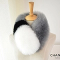 Faux fur scarf featuring stylish grey, black, and white color-block patchwork design - Smoky Gray+Black White / 60-80cm