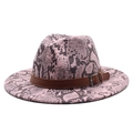 Pink snake print wool fedora hat with brown leather strap and silver metal buckle - M (56-58cm) / Pink Snakeskin