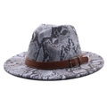 Grey snakeskin pattern wool felt fedora hat with brown faux leather belt for men and women - M (56-58cm) / Blue Snakeskin