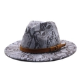 Chapeau fedora en laine style britannique avec motif serpent gris et bande en daim - M (56-58cm) / Bleu