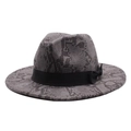 Vue détaillée du chapeau fedora gris à motif serpent avec ruban de satin noir - M (56-58cm) / Gris