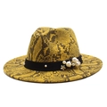 British style fedora hat featuring yellow and brown snakeskin pattern with pearl embellishment - M (56-58cm) / Yellow