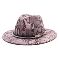 Close-up of pink snakeskin wool fedora featuring nautical rope and silver anchor charm - M (56-58cm) / Snake Pattern Pink