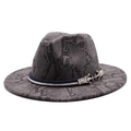 Detail of dark grey snakeskin fedora hat with blue woven cord and silver anchor charm - M (56-58cm) / Snake Pattern Grey