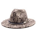 Snake skin print fedora hat with a thick braided rope band and silver anchor charm - M (56-58cm) / Snake Print Beige