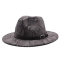 Detail of grey snakeskin pattern wool fedora with black leather belt and metal buckle - M (56-58cm) / Gray