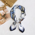 Elegant white square satin scarf with navy blue nautical rope patterns and geometric borders - 70cm / 22 Steering Ribbon Blue