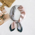 Pink and grey color-block silk-like square scarf with elegant satin finish for women - 70cm / 19 Four Color Stitching Pink