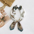 Elegant equestrian print silk scarf with vintage stirrup pattern in cream and navy blue - 70cm / 25 Carriage Green