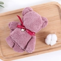 Purple coral fleece teddy bear towel gift with Just for you ribbon and pearl charm - Bean Paste (30*30)