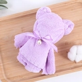 Purple bear-shaped coral fleece towel with ribbon bow and pearl as wedding gift - Purple (35*75)