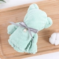 Mint green coral fleece towel shaped like a bear with a pearl ribbon decoration - Cyan (35*75)