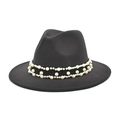 Detail of elegant black wool fedora featuring double-layer pearl chain decorative trim - M (56-58cm) / Dark Gray