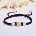Handmade black woven zodiac horse bracelet with adjustable cord and white jade beads - Black Rope [Ox]