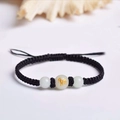 Handmade woven black rope bracelet with luminous jade beads and adjustable knot - Black Rope [Goat]