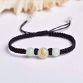 Adjustable black woven bracelet with luminous zodiac bead and gold pattern - Black Rope [Dog]