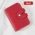 Portacarte compatto in pelle rossa con cuciture bianche e chiusura a scatto argento - Rosso