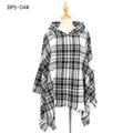 Women's black and white plaid hooded poncho with tassels for autumn and winter - Black and White