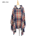 Classic red and blue plaid hooded shawl with decorative tassels for autumn and winter - Navy Blue