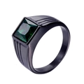 Men's black stainless steel ring featuring a square cut green gemstone inlay - US 7 / Black With Green Zirconia