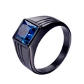 Men's black stainless steel ring featuring a square-cut blue sapphire gemstone inlay - Black With Light Blue Zirconia