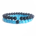 Set di bracciali elastici con perline nere opache da 8 mm e pietra occhio di gatto blu - Nero Lucido e Occhio di Gatto Blu