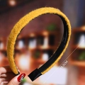 Detail of yellow plush headband showing soft faux fur texture and non-slip inner grip - Yellow (Plush)