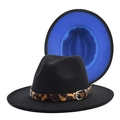Detail of wool fedora showing black exterior contrast with vibrant royal blue lining - M(56-58cm) / Black+Royal Blue