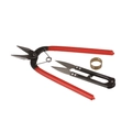 Three-piece craft tool set including red diagonal pliers, U-shaped snips, and brass thimble - Jewelry Tool Set