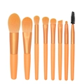 Portable 8-piece mini makeup brush set with orange handles and soft golden ferrule - 8Pcs Set / Macaron Orange