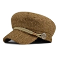 Detailed macro view of a brown tweed baker boy hat with a decorative gold rope accent - M (56-58cm) / Speckled Khaki With Silver Thread