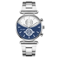 YOLAKO women's quartz watch with silver steel strap and blue-white dual-tone dial - Blue Silver Band