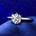 Classic silver six-prong moissanite ring with brilliant round cut diamond setting - Y022【1 Carat Six-Prong】