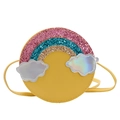 Round yellow crossbody bag for girls with sequined rainbow and laser clouds - Yellow