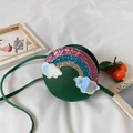 Dark green round crossbody bag for girls with sparkling sequin rainbow and laser cloud detail - Green