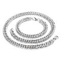 Polished silver stainless steel Cuban chain necklace and bracelet jewelry set for men - 10mm Set (KS136423-Z)
