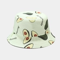 Close-up of light green cotton bucket hat featuring all-over avocado prints and text - M (56-58cm) / Small Avocado Pattern Light Green