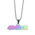 Regenbogenfarbene 404MOB Logo Halskette mit silberner Box-Kette aus Edelstahl - Gehärtete Farbe