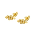 Sparkling S925 sterling silver snake earrings with gold plating and clear zircon stones - Gold Pave Snake