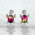 Charming silver turtle stud earrings with colorful gradient gemstone and sparkling zircon - White Gold Plated Rose Yellow Zircon