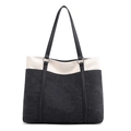 Vintage canvas tote bag in contrast beige and charcoal grey with long shoulder straps - Black