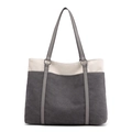 Retro canvas tote bag in off-white and charcoal gray contrast color block design - Gray