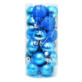 Blue Christmas ball set in cylinder tube with shiny and glitter finishes for tree decor - 3cm Lake Blue