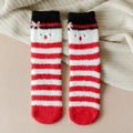 Cozy red and white striped Christmas snowman coral fleece socks for winter warmth - One Size / Red and White Stripes