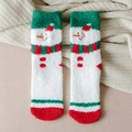 Cozy snowman winter socks in thick coral fleece with festive red and white patterns - One Size / Scarf Snowman