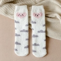 Cozy white coral fleece socks featuring cute pink heart embroidery and grey cloud patterns - One Size / Pink Heart Grey Spots