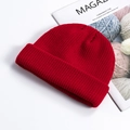 Classic bright red ribbed knit beanie hat with thick cuff for winter warmth - One Size / Red