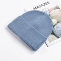 Light blue knit beanie with a thick rolled cuff for warm outdoor winter wear - Gray Blue