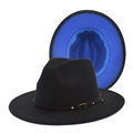 Detail of fedora hat with black exterior and vibrant royal blue brim interior with buckle - M (56-58cm) / Black+Royal Blue