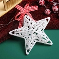 Stella di Natale bianca glitterata con fiocco a quadretti rosso e bianco per l'albero - Stella Bianca Glitterata